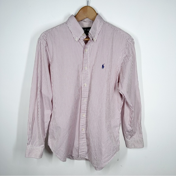 Ralph Lauren Striped Button Down Shirt 15.5” 32/33 red White - Picture 1 of 6